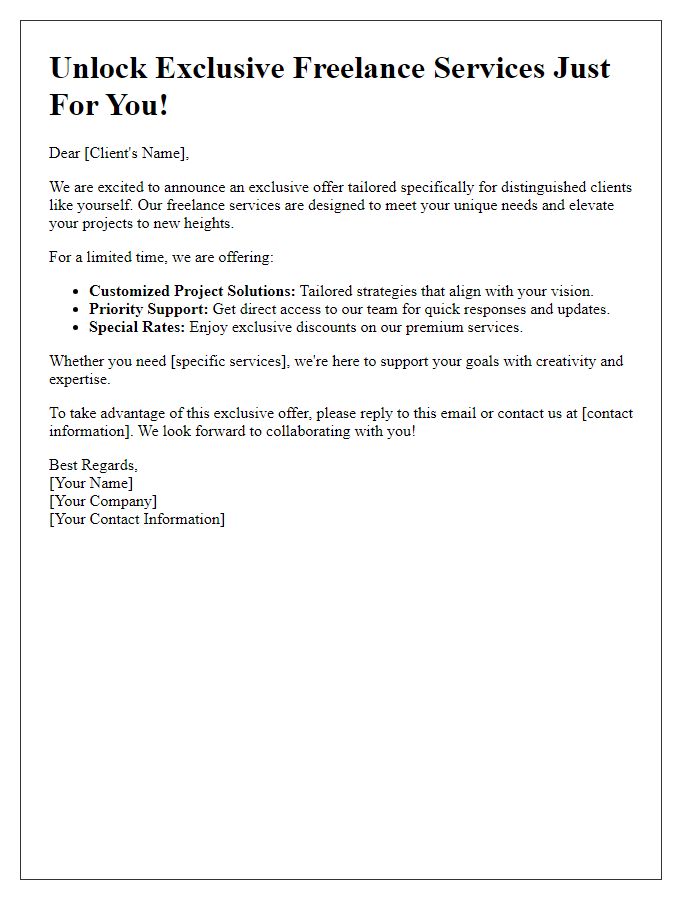 Letter template of exclusive freelance service promotion