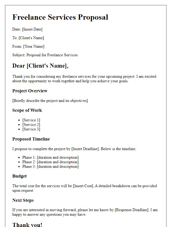 Letter template of freelance services with deadline-driven offer