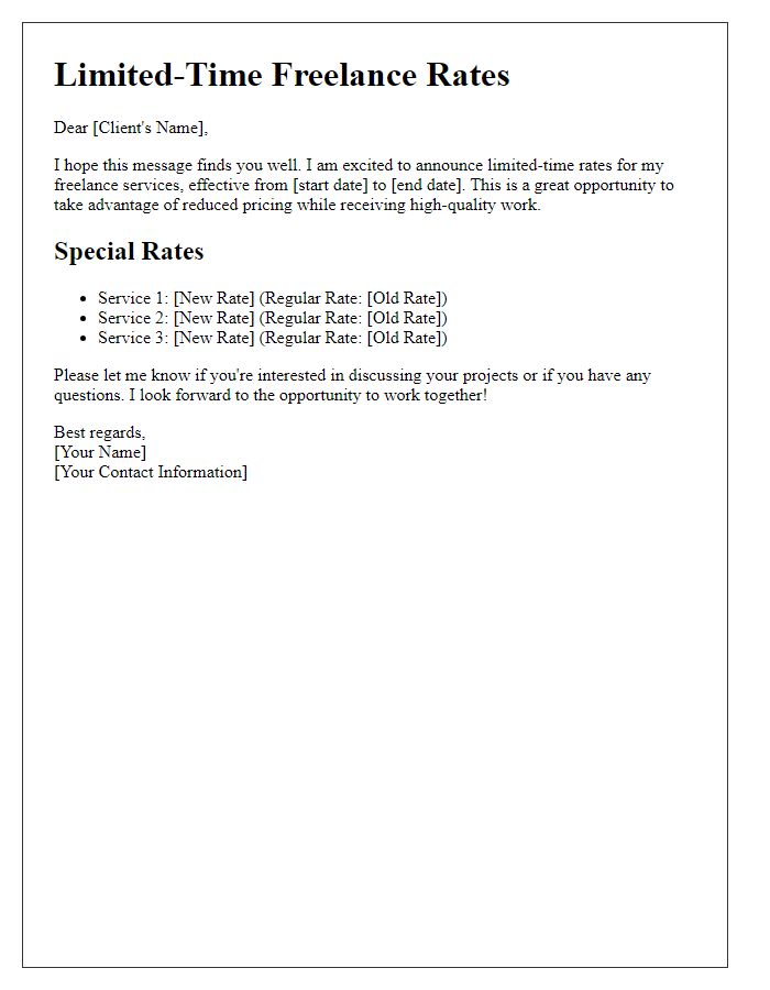 Letter template of limited-time freelance rates