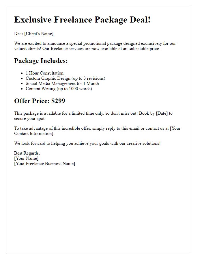 Letter template of promotional freelance package deal