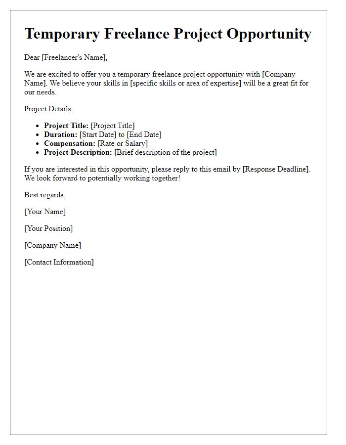 Letter template of temporary freelance project opportunity