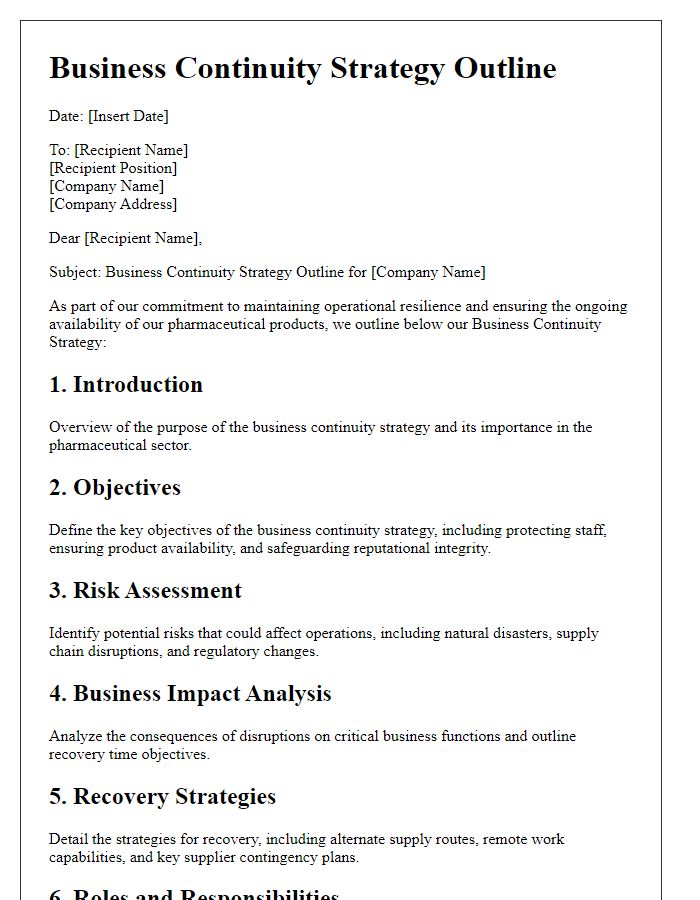 Letter template of pharmaceutical business continuity strategy outline