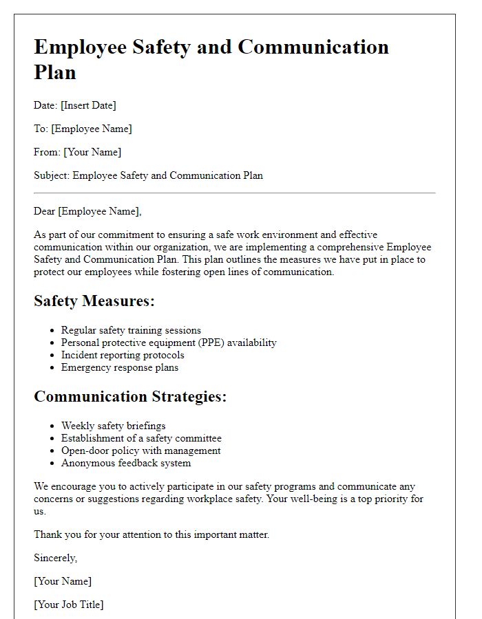 Letter template of pharmaceutical employee safety and communication plan