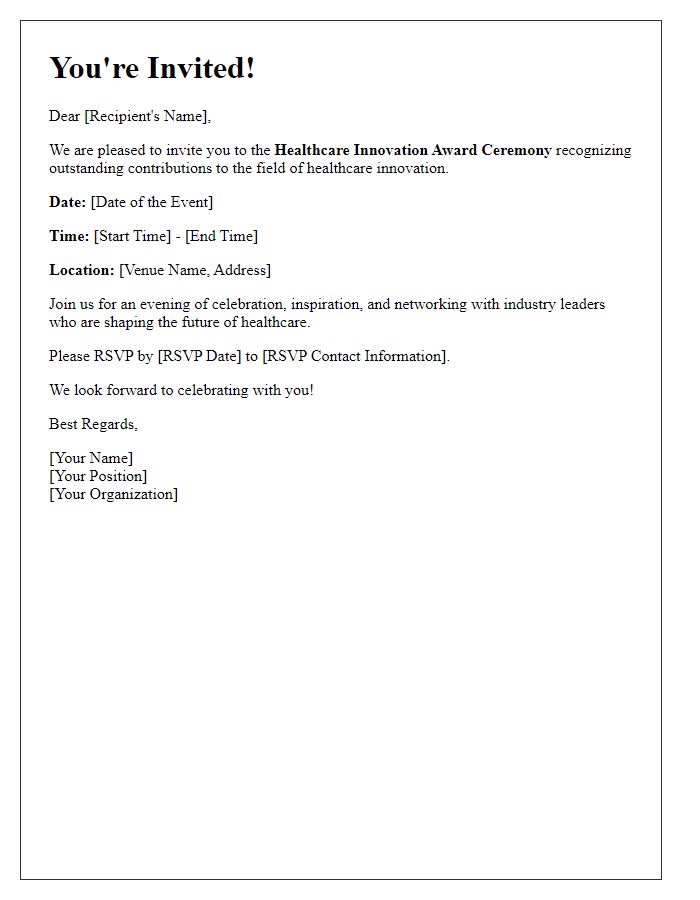 Letter template of invitation to healthcare innovation award ceremony.