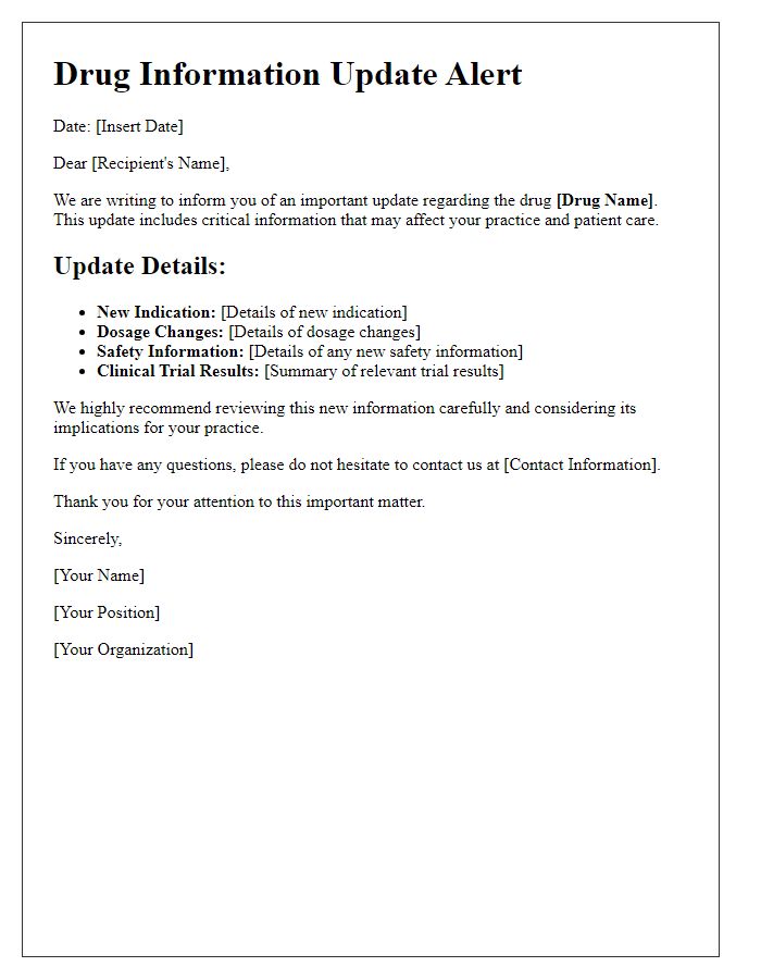 Letter template of drug information update alert