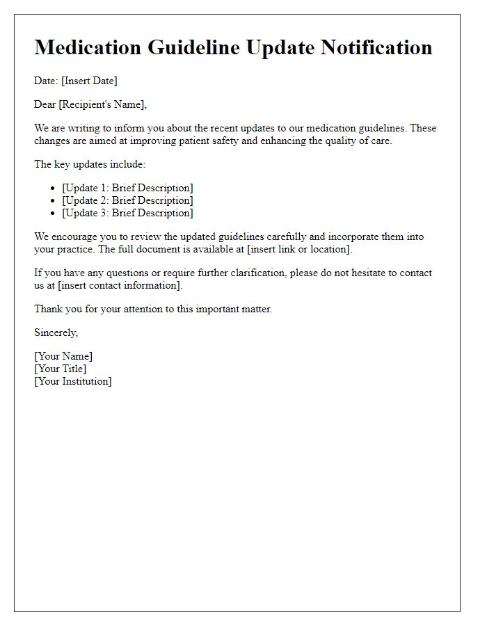 Letter template of medication guideline update notification