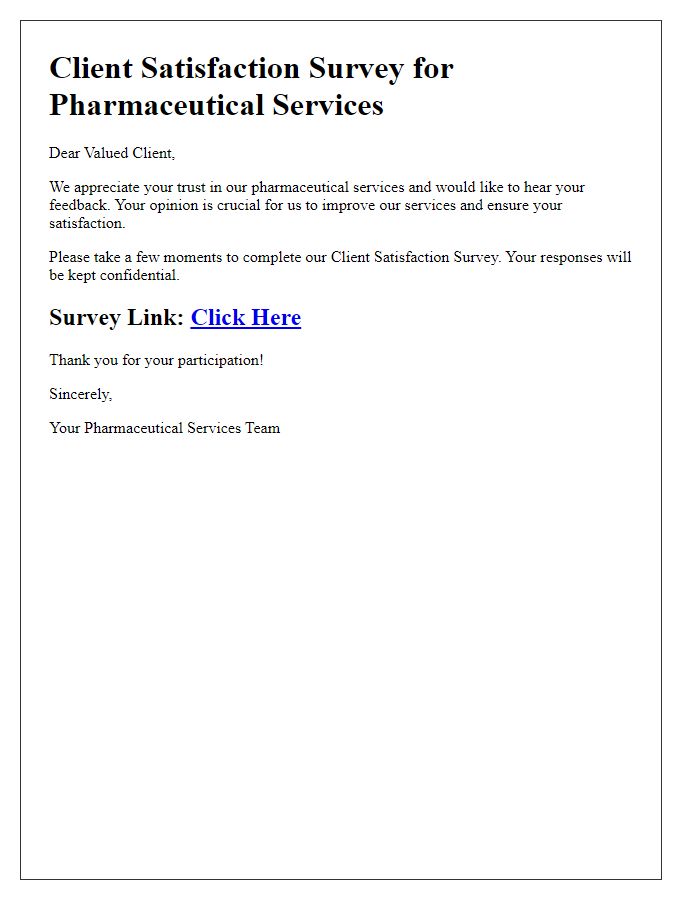 Letter template of Client Satisfaction Survey for Pharmaceutical Services