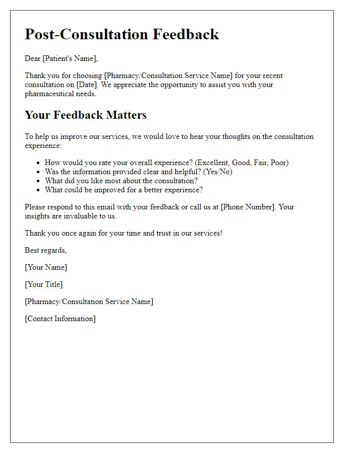 Letter template of Post-Consultation Feedback for Pharmaceutical Services