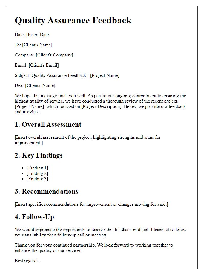 Letter template of Quality Assurance Feedback in Pharma Client Service