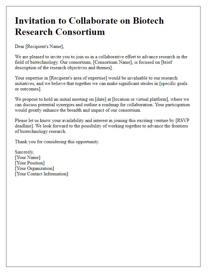 Letter template of collaboration invitation for biotech research consortium