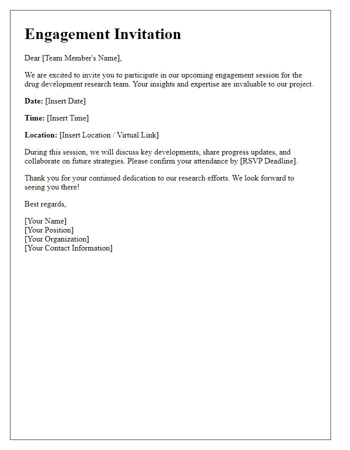 Letter template of engagement invitation for drug development research team