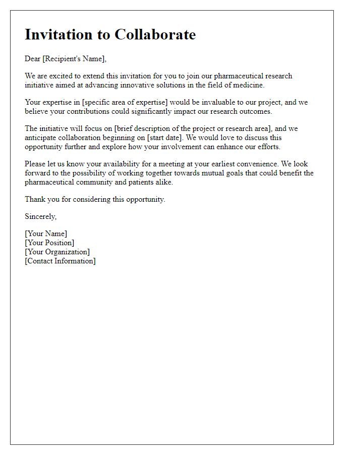 Letter template of invitation to join a pharmaceutical research initiative