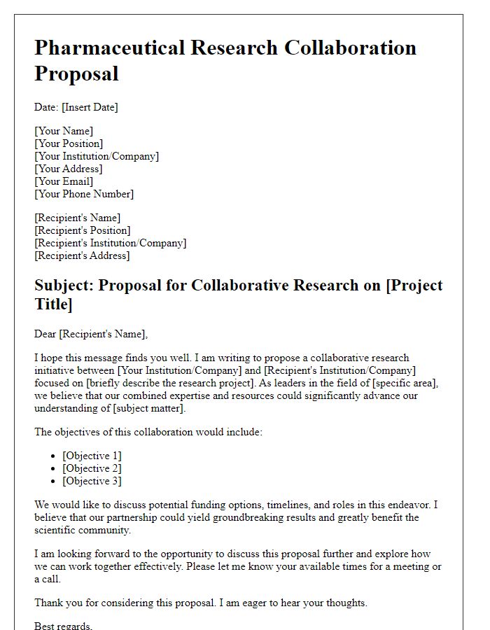 Letter template of pharmaceutical research collaboration proposal