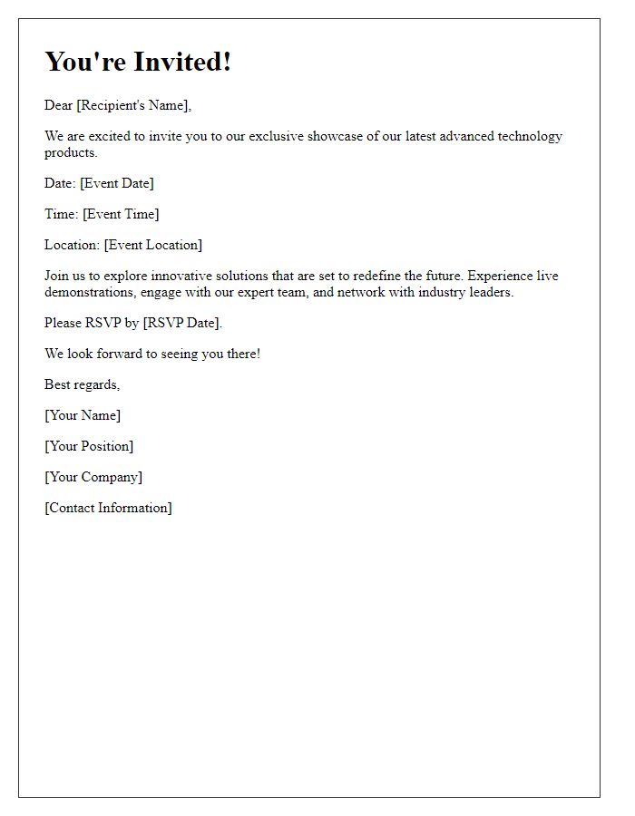 Letter template of advanced technology product showcase invitation