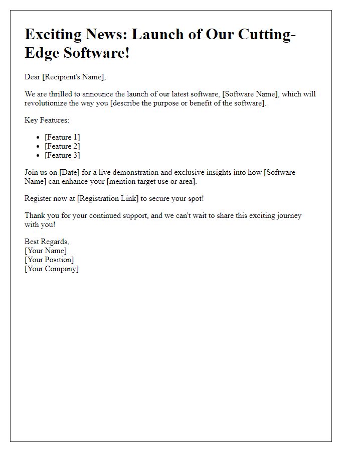 Letter template of cutting-edge software launch communication