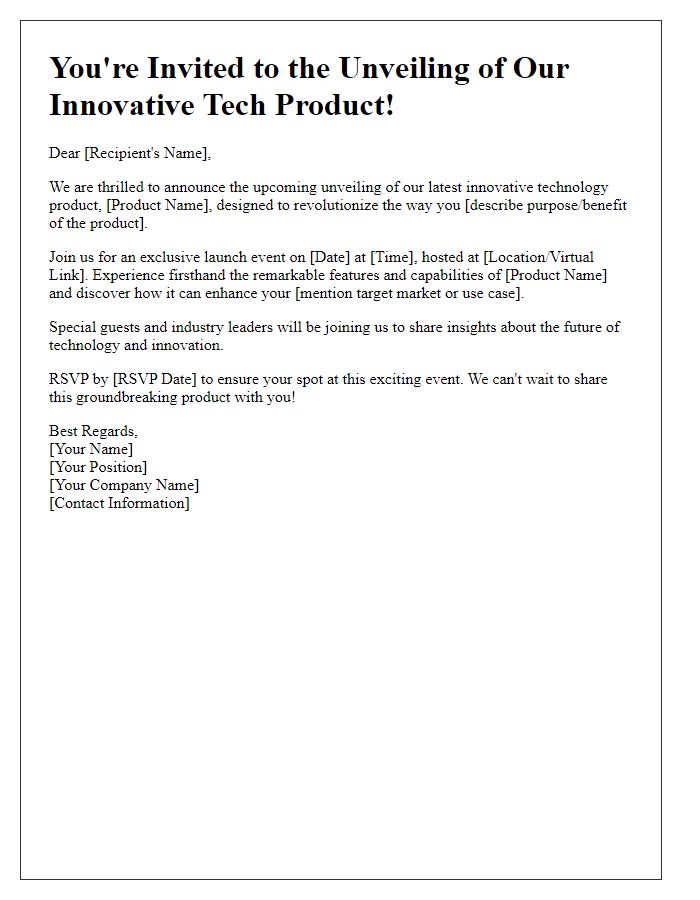 Letter template of innovative tech product unveiling notification