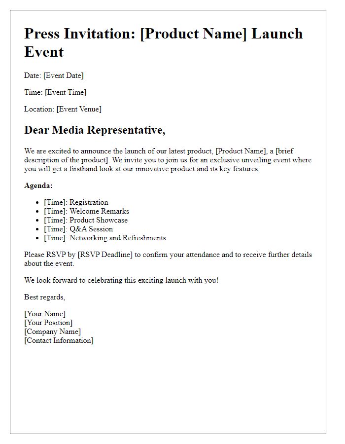 Letter template of product launch event details for media