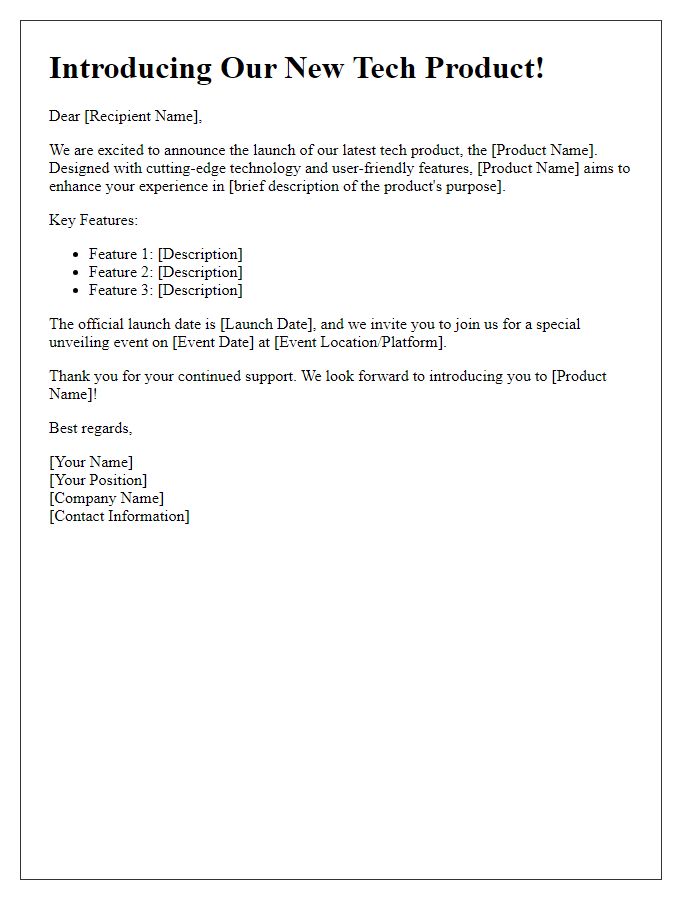 Letter template of tech product introduction announcement