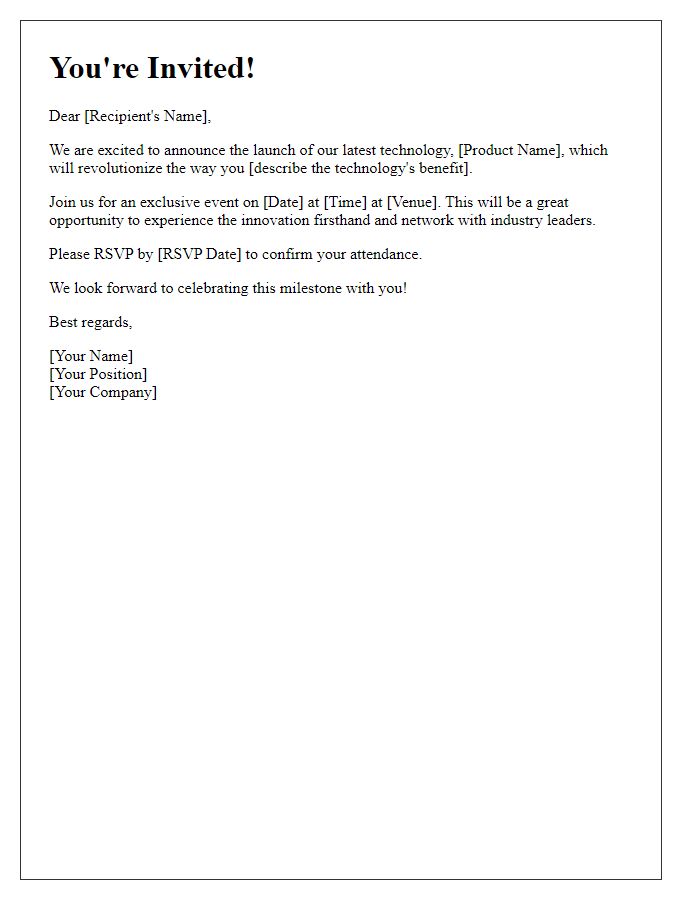 Letter template of upcoming technology launch invitation