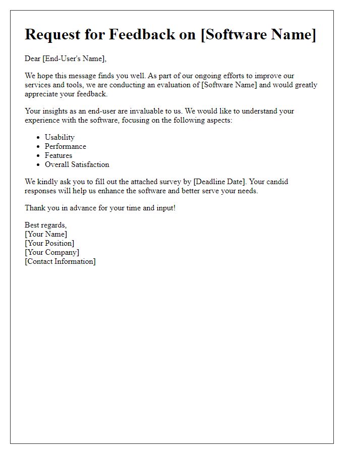 Letter template of software evaluation feedback request for end-users.