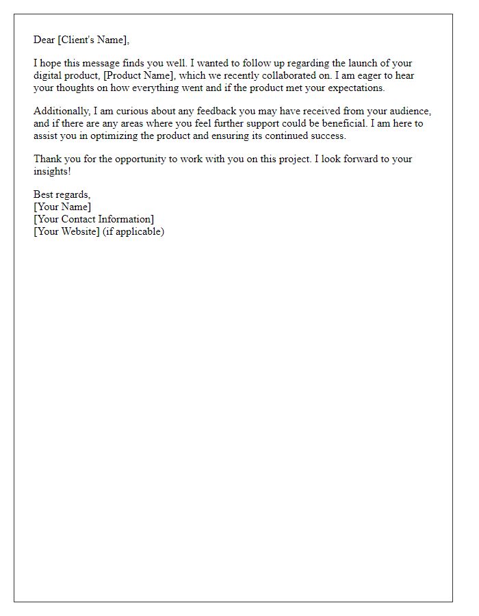 Letter template of freelance digital product launch follow-up