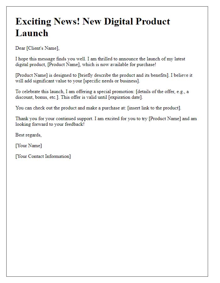 Letter template of freelance digital product launch notification