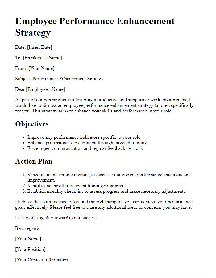 Letter template of employee performance enhancement strategy