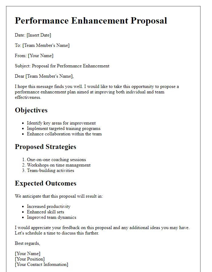 Letter template of performance enhancement proposal for team members