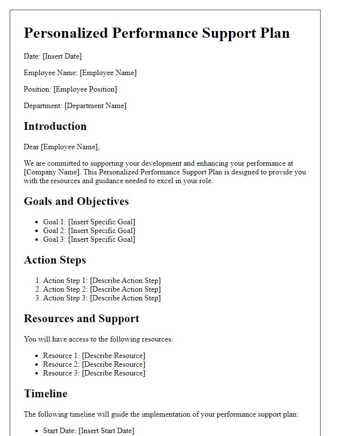 Letter template of personalized performance support plan for employees