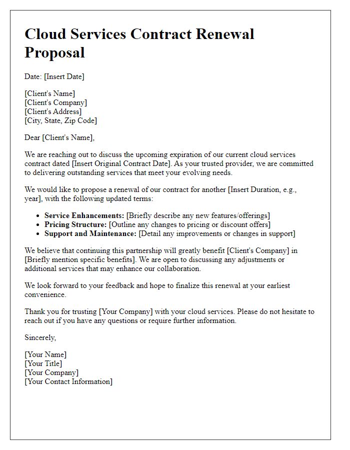 Letter template of cloud services contract renewal proposal