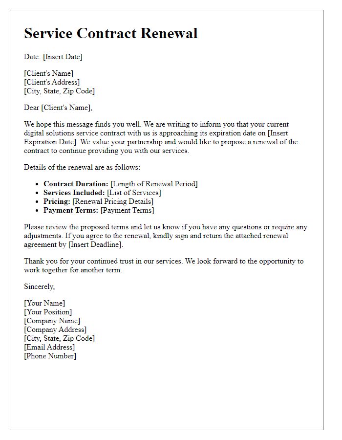 Letter template of digital solutions service contract renewal