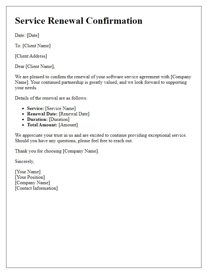 Letter template of software service renewal confirmation