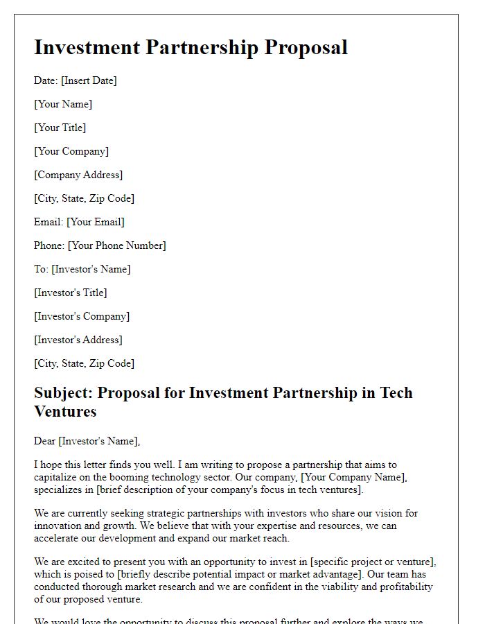 Letter template of investment partnership proposal for tech ventures