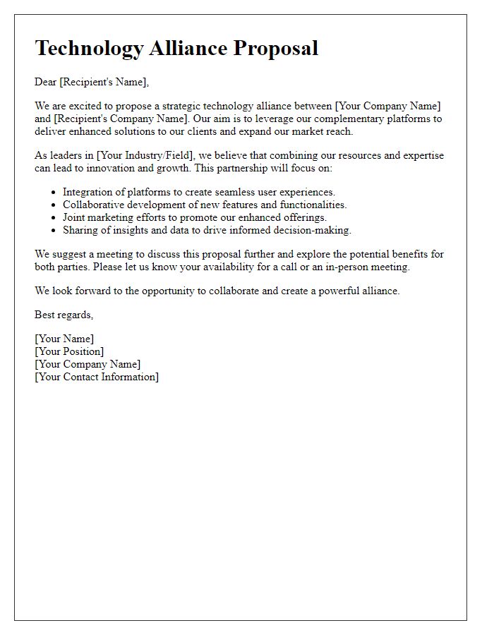 Letter template of technology alliance proposal for platforms