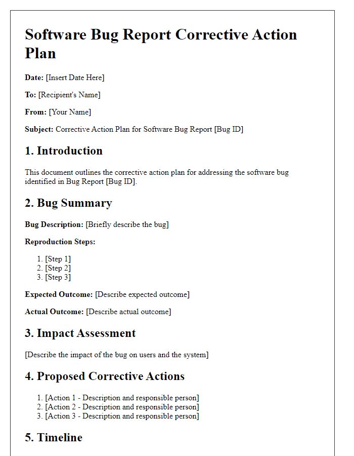 Letter template of software bug report corrective action plan