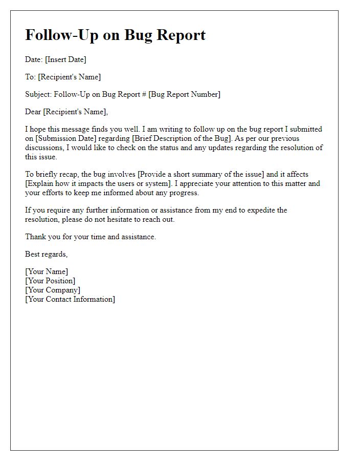 Letter template of software bug report follow-up