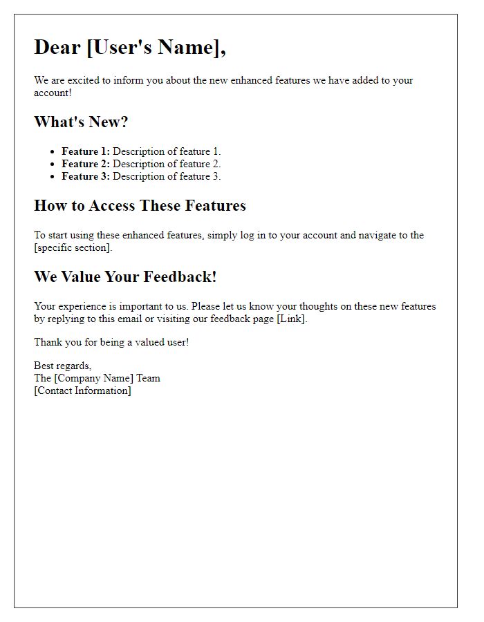 Letter template of Enhanced Features Notification for Users