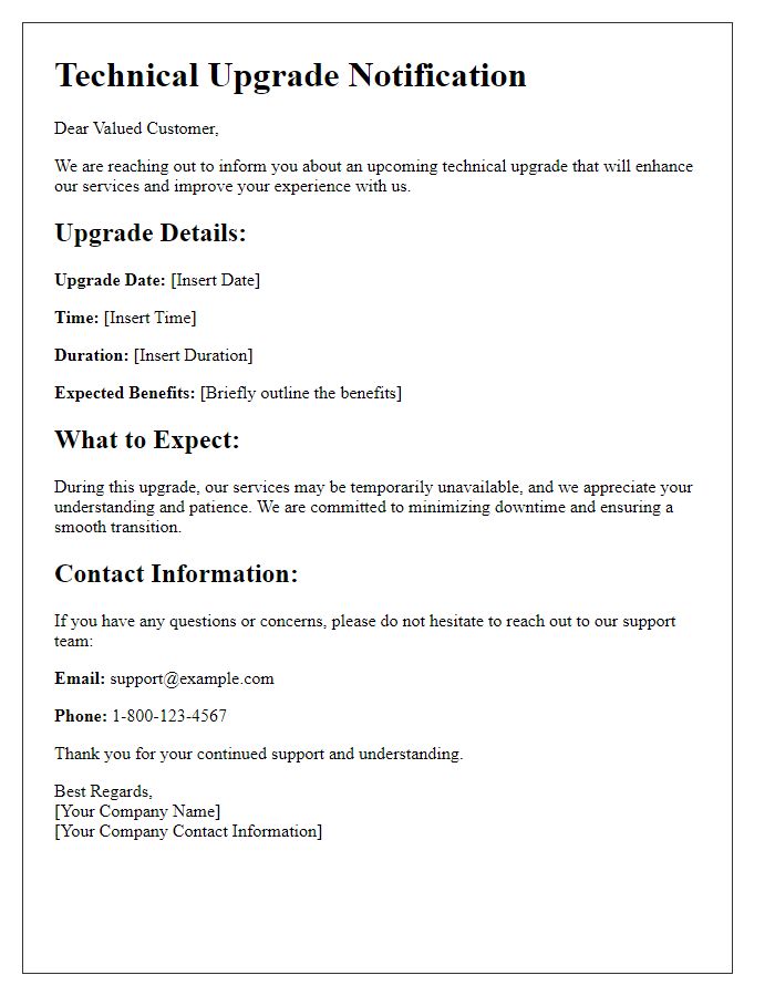 Letter template of Technical Upgrade Alert for Customers