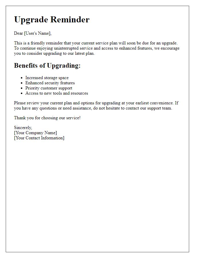 Letter template of Upgrade Reminder for Service Users