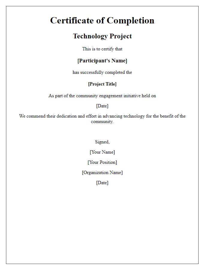 Letter template of Technology Project Completion Certificate for Community Engagement