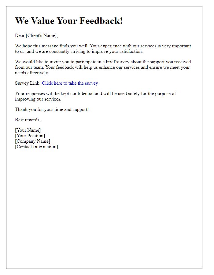 Letter template of Client Support Survey Invitation