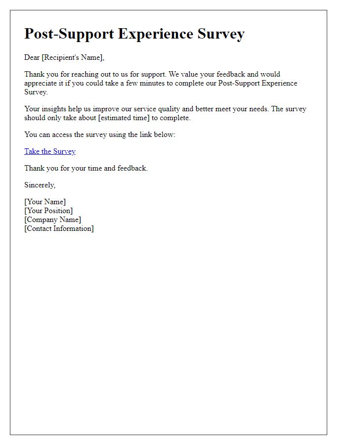 Letter template of Post-Support Experience Survey