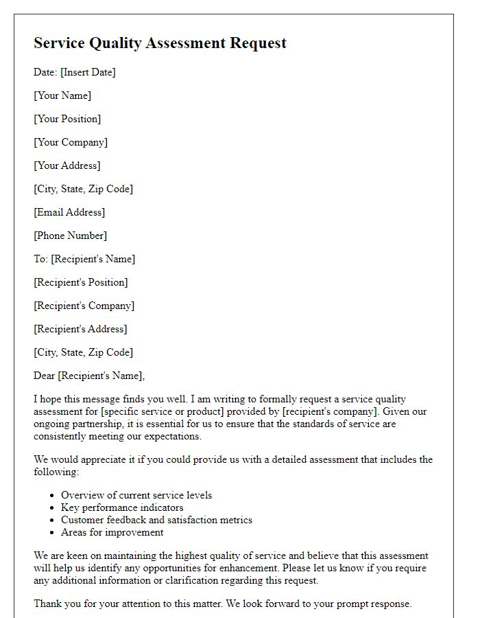 Letter template of Service Quality Assessment Request