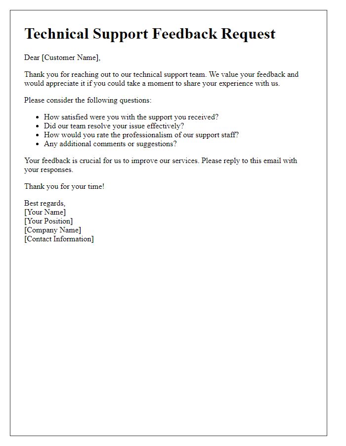 Letter template of Technical Support Feedback Request