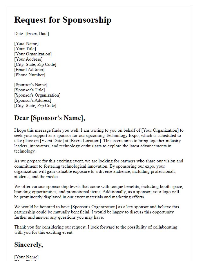 Letter template of sponsorship request for a technology expo.