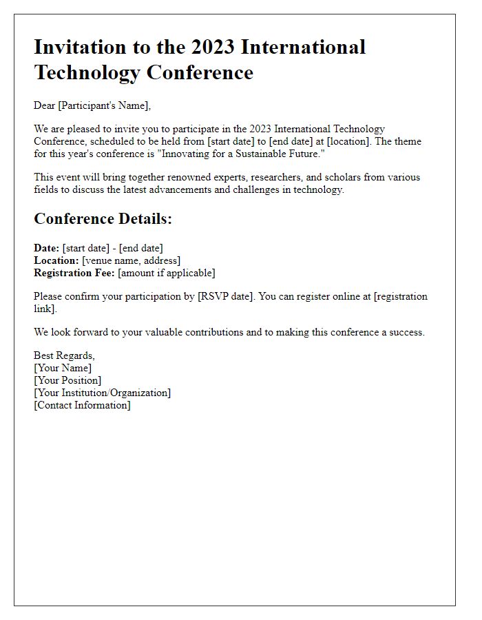 Letter template of technology conference invitation for academic participants