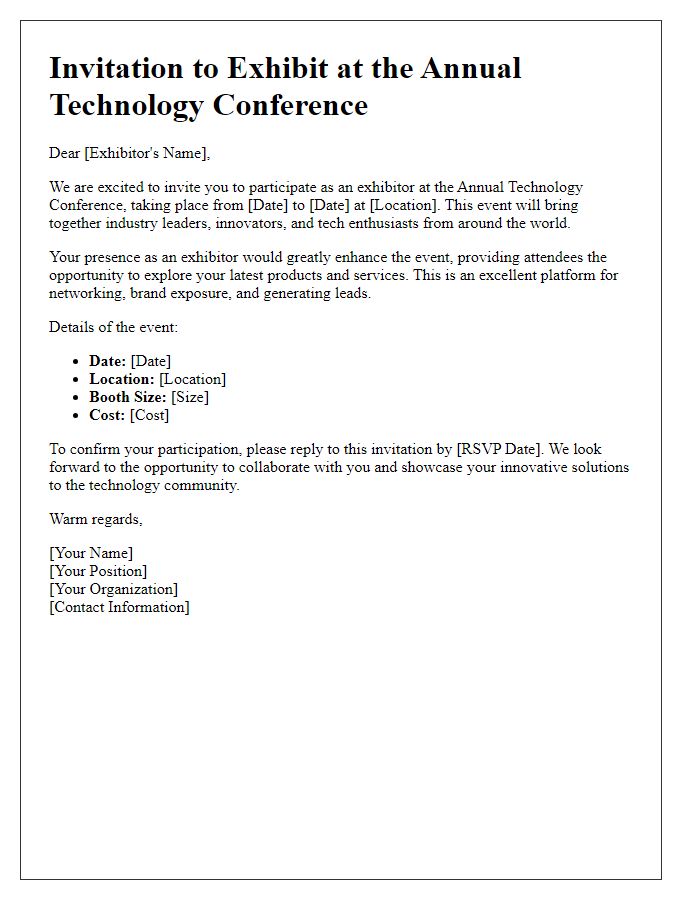 Letter template of technology conference invitation for exhibitors