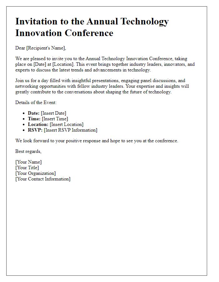 Letter template of technology conference invitation to industry leaders