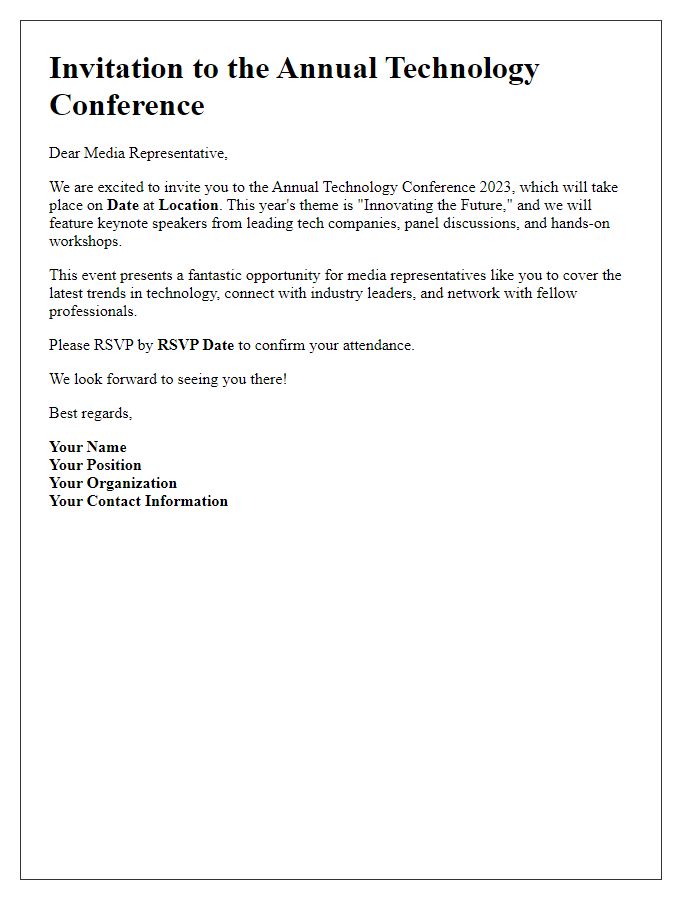 Letter template of technology conference invitation for media representatives