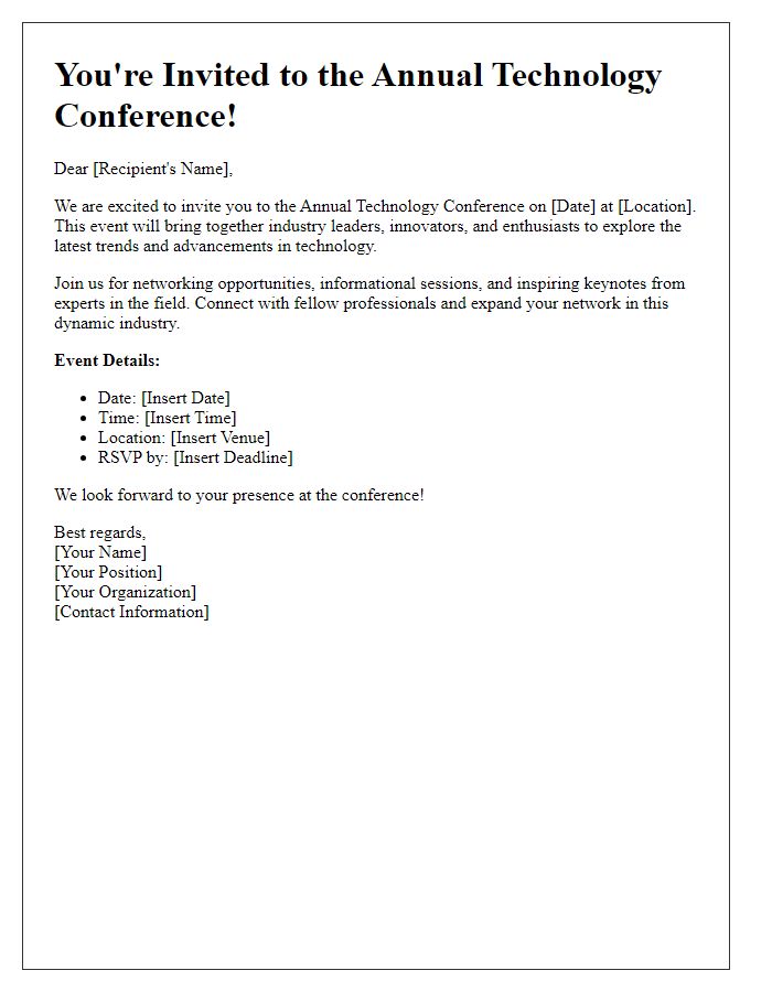 Letter template of technology conference invitation for networking events